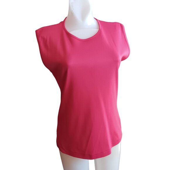 Vintage Womens Top LARGE Ultra Thin Polyester Slinky Sleeveless HOT RED Zipback - Picture 3 of 7